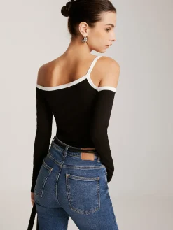 Clearance Asymmetrical Contrast Strap Slim Top T-shirts|Tops