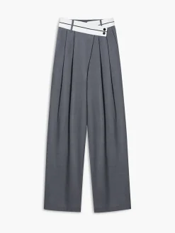 Online Asymmetrical Contrast Waistband Wide Leg Dress Pants Wide Leg|Pants