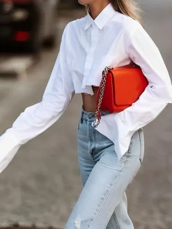Asymmetrical Cotton Crop Shirt Crop Tops|Blouses & Shirts