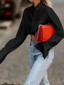 Asymmetrical Cotton Crop Shirt Crop Tops|Blouses & Shirts