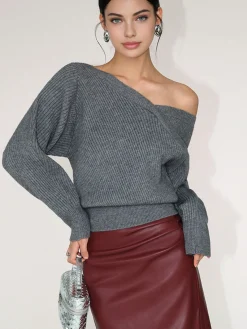 Discount Asymmetrical Criss Cross Ribbed Sweater Sweater Tops|Sweaters & Cardigans