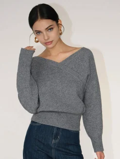 Discount Asymmetrical Criss Cross Ribbed Sweater Sweater Tops|Sweaters & Cardigans