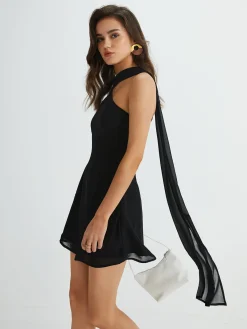 Hot Asymmetrical Cutaway Shoulder Short Dress Black Dresses|Casual Dresses