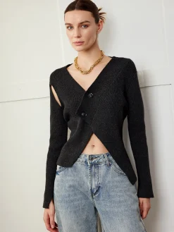 Asymmetrical Cutout Button Knit Top Sweater Tops|Sweaters & Cardigans