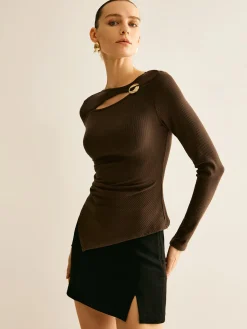 Hot Asymmetrical Cutout Long Sleeve T-Shirt T-shirts|Tops
