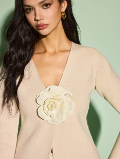 Outlet Asymmetrical 3D Flower Cardigan Knitwear|Tops