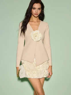 Outlet Asymmetrical 3D Flower Cardigan Knitwear|Tops
