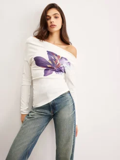Clearance Asymmetrical Floral Printed Top T-shirts|Tops