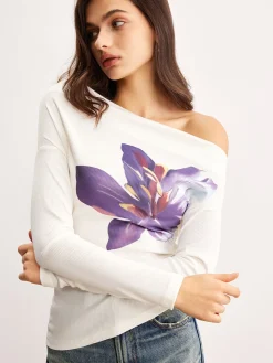 Clearance Asymmetrical Floral Printed Top T-shirts|Tops
