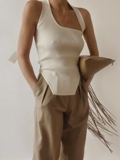 Outlet Asymmetrical Halter Rib Vest Sweater Vests|Sweaters & Cardigans