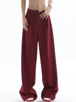 Discount Asymmetrical High-Waist Pinstripe Pants Pants|Bottoms