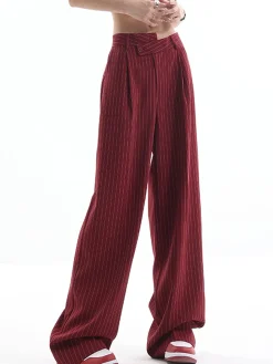 Discount Asymmetrical High-Waist Pinstripe Pants Pants|Bottoms
