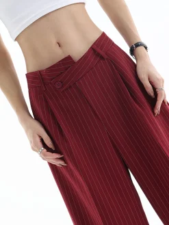 Discount Asymmetrical High-Waist Pinstripe Pants Pants|Bottoms