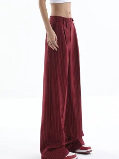 Discount Asymmetrical High-Waist Pinstripe Pants Pants|Bottoms