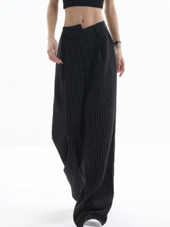Discount Asymmetrical High-Waist Pinstripe Pants Pants|Bottoms