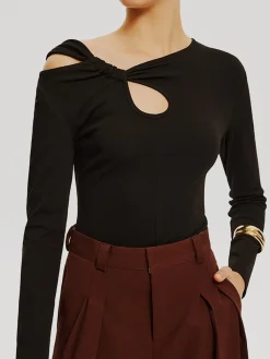 Outlet Asymmetrical Knotted Jersey Top T-shirts|Tops