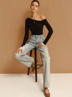 Clearance Asymmetrical Lace-Cuff Slim Sweater Sweater Tops|Sweaters & Cardigans