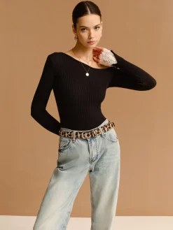 Best Asymmetrical Lace-Cuff Slim Sweater Sweater Tops|Sweaters & Cardigans