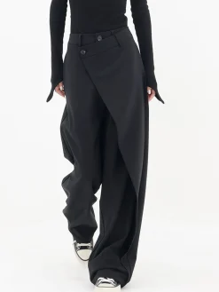 Hot Asymmetrical Layer Button Wide Leg Dress Pants Wide Leg|Pants