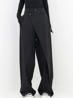 Hot Asymmetrical Layer Button Wide Leg Dress Pants Wide Leg|Pants