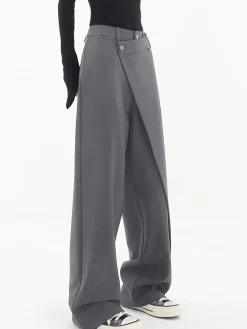 Hot Asymmetrical Layer Button Wide Leg Dress Pants Wide Leg|Pants
