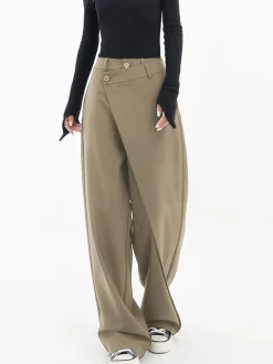 Hot Asymmetrical Layer Button Wide Leg Dress Pants Wide Leg|Pants