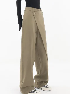 Hot Asymmetrical Layer Button Wide Leg Dress Pants Wide Leg|Pants