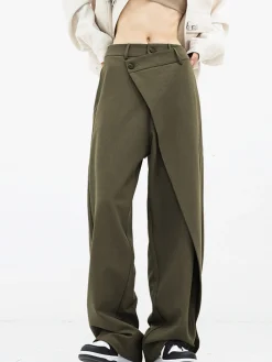 Hot Asymmetrical Layer Button Wide Leg Dress Pants Wide Leg|Pants