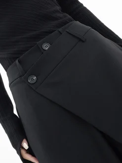 Hot Asymmetrical Layer Button Wide Leg Dress Pants Wide Leg|Pants