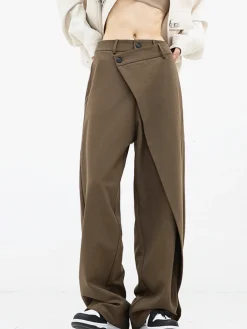 Hot Asymmetrical Layer Button Wide Leg Dress Pants Wide Leg|Pants