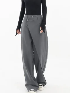 Hot Asymmetrical Layer Button Wide Leg Dress Pants Wide Leg|Pants