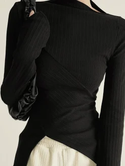 New Asymmetrical Long Sleeve Slim Top T-shirts|Tops