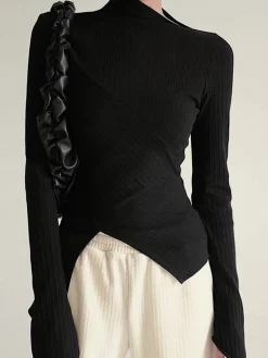 New Asymmetrical Long Sleeve Slim Top T-shirts|Tops
