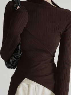 New Asymmetrical Long Sleeve Slim Top T-shirts|Tops