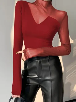 New Asymmetrical Mesh Panel T-Shirt T-shirts|Tops