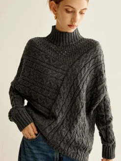 Online Asymmetrical Mock-Neck Sweater Sweater Tops|Sweaters & Cardigans