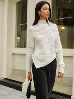 Outlet Asymmetrical Mock-Neck Zipper Sweater Sweater Tops|Sweaters & Cardigans