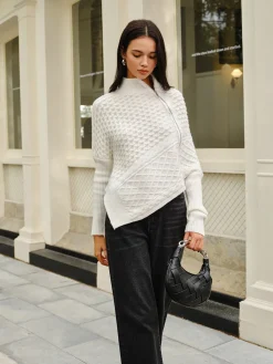 Outlet Asymmetrical Mock-Neck Zipper Sweater Sweater Tops|Sweaters & Cardigans