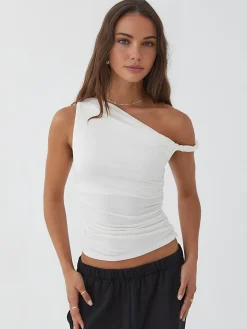 Asymmetrical Neck Basic Top T-shirts|Tops