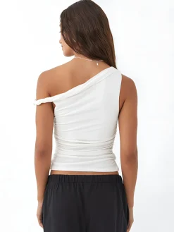 Asymmetrical Neck Basic Top T-shirts|Tops