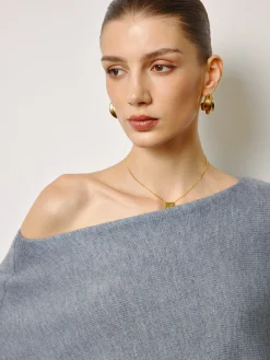 Asymmetrical Neck Leg-Of-Mutton Sleeve Sweater Knitwear|Tops