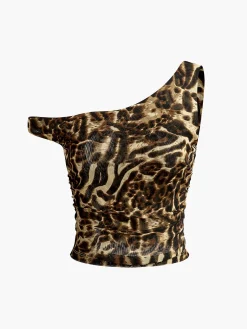 Asymmetrical Neck Leopard Printed Blouse Blouses & Shirts