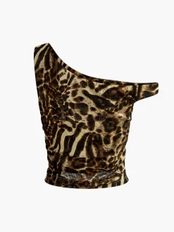 Asymmetrical Neck Leopard Printed Blouse Blouses & Shirts