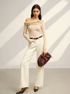 Hot Asymmetrical Neck Lettuce Trim Jersey Top Tops