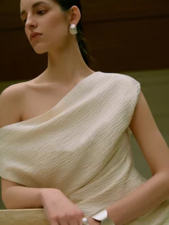 Asymmetrical Neck One Shoulder Off Pleated Blouse Blouses & Shirts|Tops