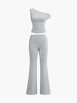 Discount Asymmetrical Neck One Shoulder Off Top With Pants Set Pants Sets|Matching Sets
