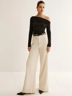 Best Asymmetrical Neck Pleated Long Sleeve Top T-shirts|Tops