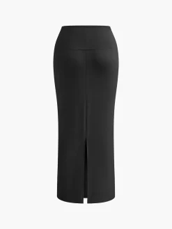 Best Asymmetrical Neck Ruched Top & Split Maxi Skirt Set Skirt Sets|Long Sleeve Sets