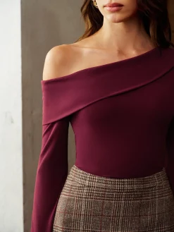 Discount Asymmetrical Neck Ruched Jersey Top Matching Sets|Tops