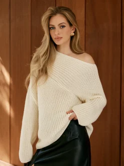 Clearance Asymmetrical Neck Shift Sweater Sweater Tops|Sweaters & Cardigans